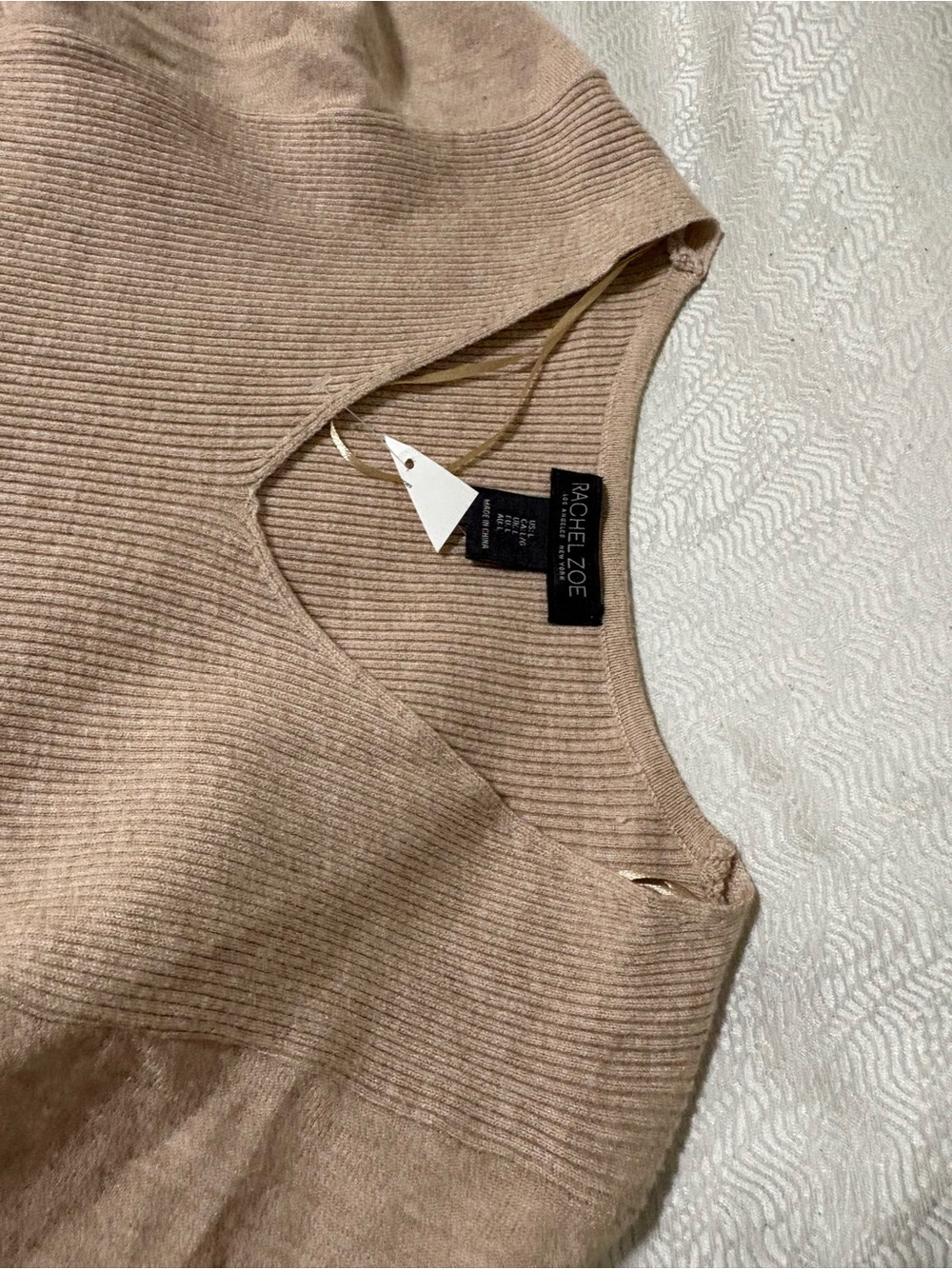 Rachel Zoe Puff-Sleeve Knit Dress in Beige Size L Short Dress - Picture 8 of 13
